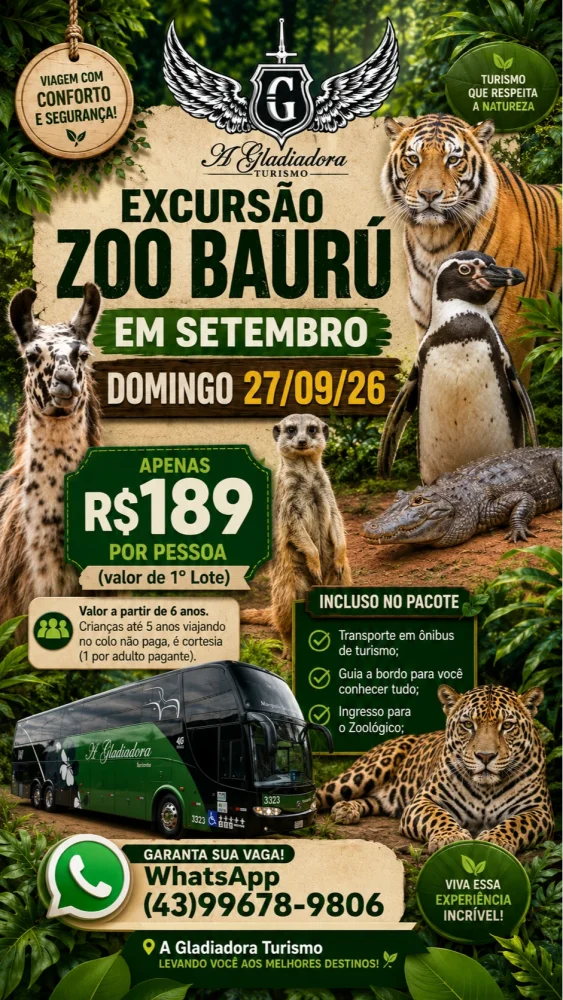 Zoo Baurú 27/09/2026 (domingo)