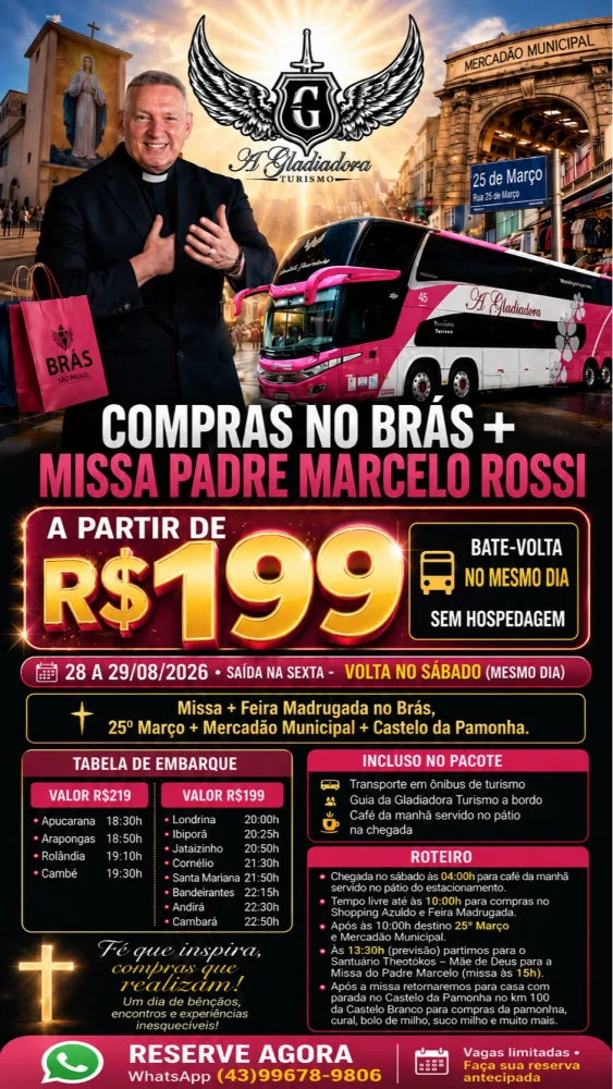 Brás + Padre Marcelo Rossi 28 A 29/08/2026 (sexta)
